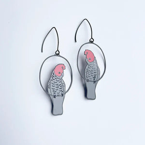 Denz - Gang Gang Cockatoo earrings in Black/Grey/Red