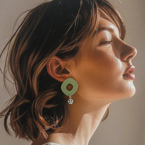 Mingled - Luna Drop Earrings - Olive Green
