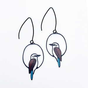 Denz - Kookaburra earrings in Black, Brown & Blue