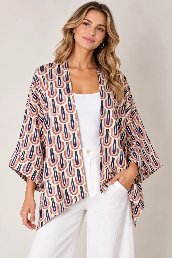 Namaskar Australia - Geometric Arch Print Cotton Muslin Short Kimono