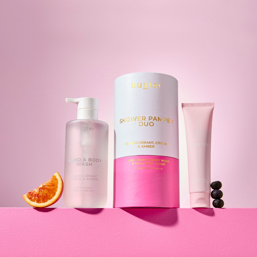 Huxter Shower Pamper Duo - Xmas Flowers Collection - Blackcurrant Citrus & Amber