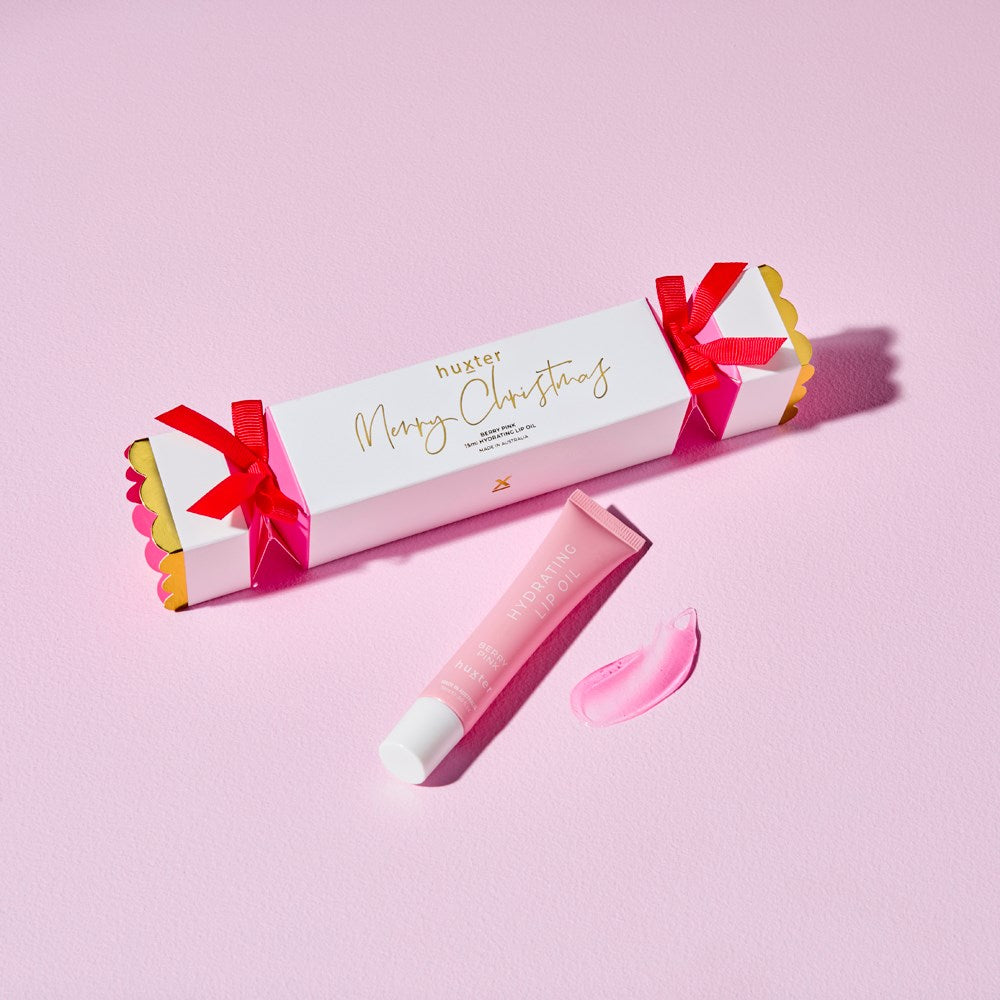 PRE ORDER: Huxter 15ml Hydrating Lip Oil Bon Bon - Xmas Flowers Collection - Berry Pink