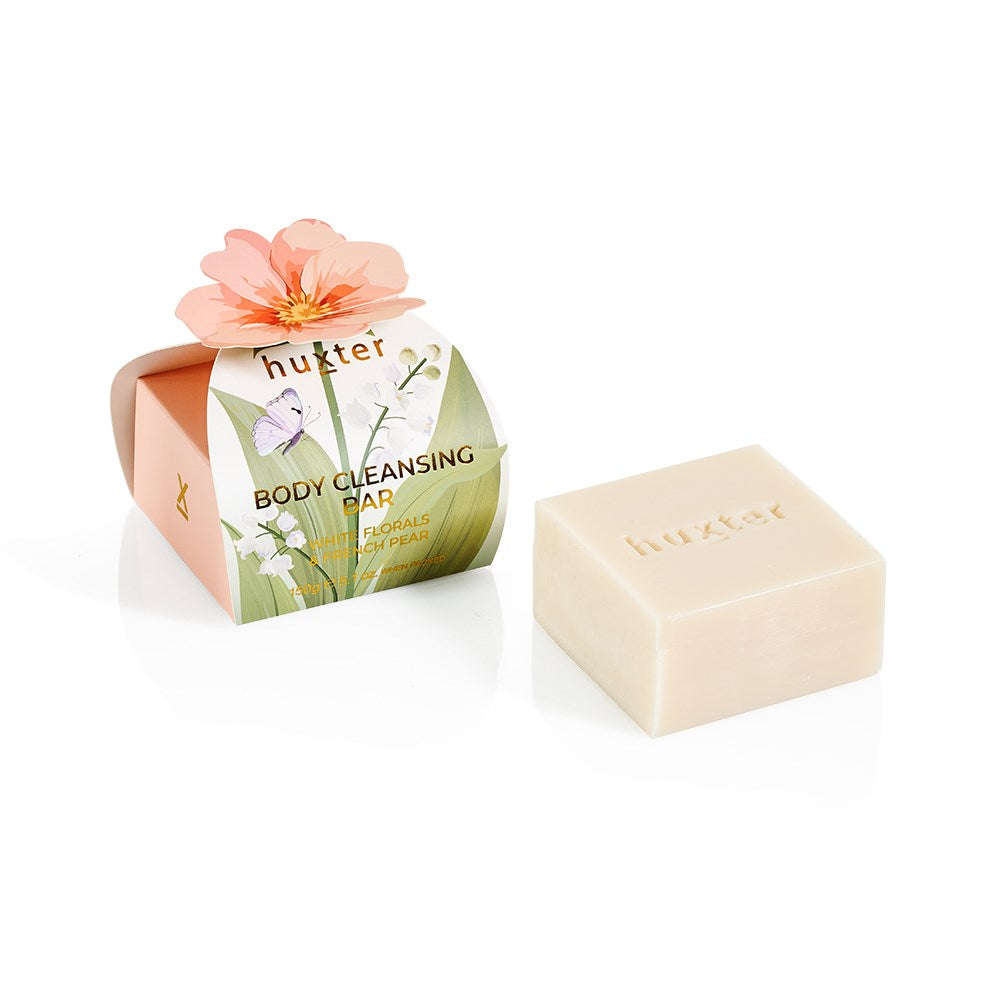 Huxter Body Cleansing Bar Gift Box - Peach Flower - White Florals & French Pear