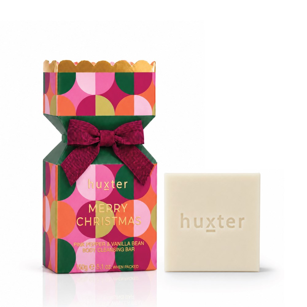 Huxter Body Cleansing Bar Bon Bon - Circles Green - Adorned Xmas - Pink Pepper & Vanilla Bean