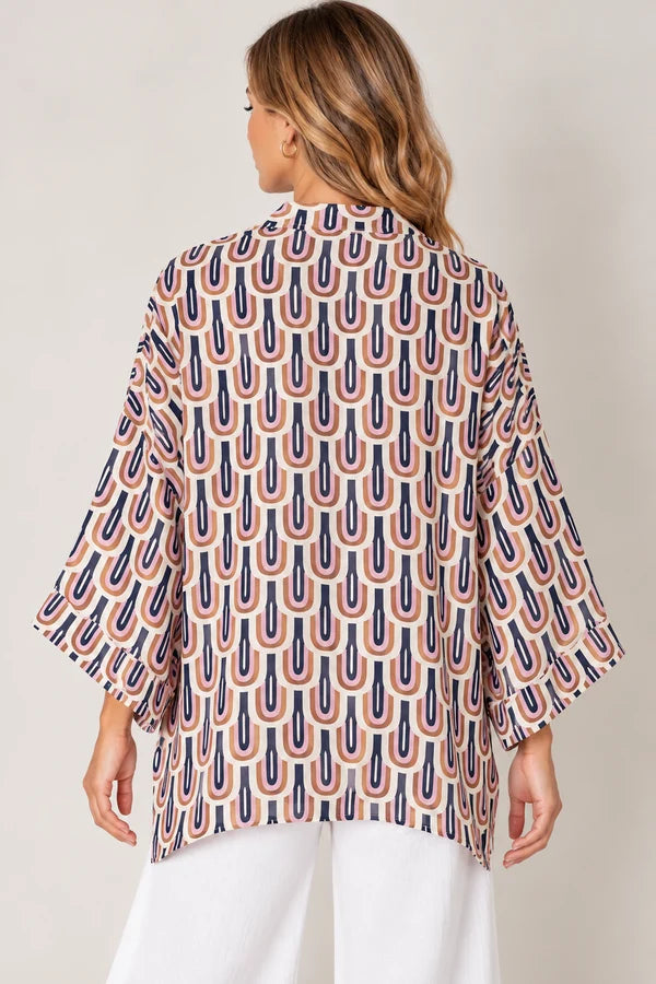 Namaskar Australia - Geometric Arch Print Cotton Muslin Short Kimono
