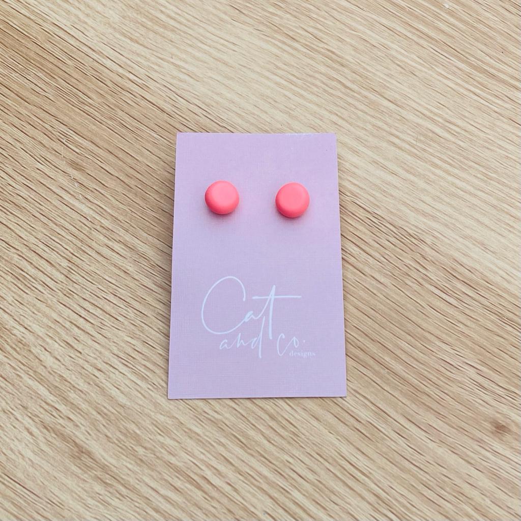 Cat & Co Button Stud Earrings - Coral
