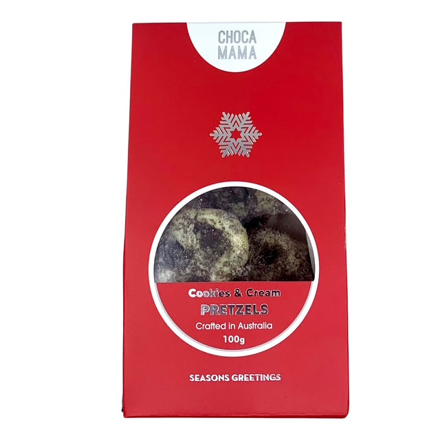 PRE ORDER: Chocamama White Chocolate Cookies & Cream Pretzels 100g