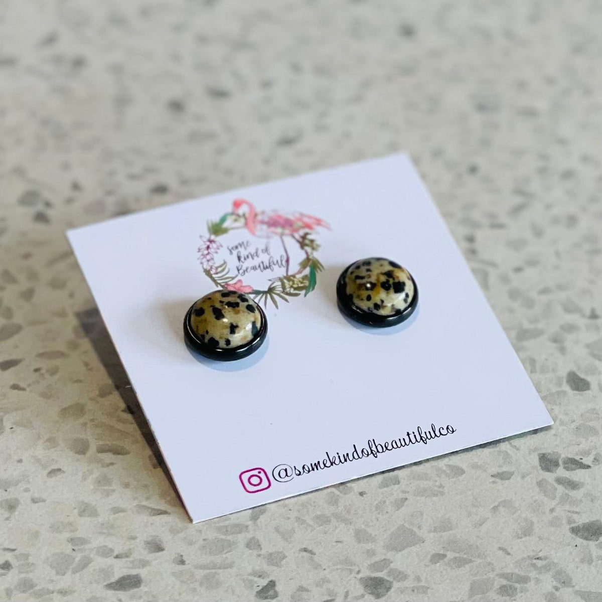 SKOB Cabochon Element Stud Earrings - Dalmation Jasper