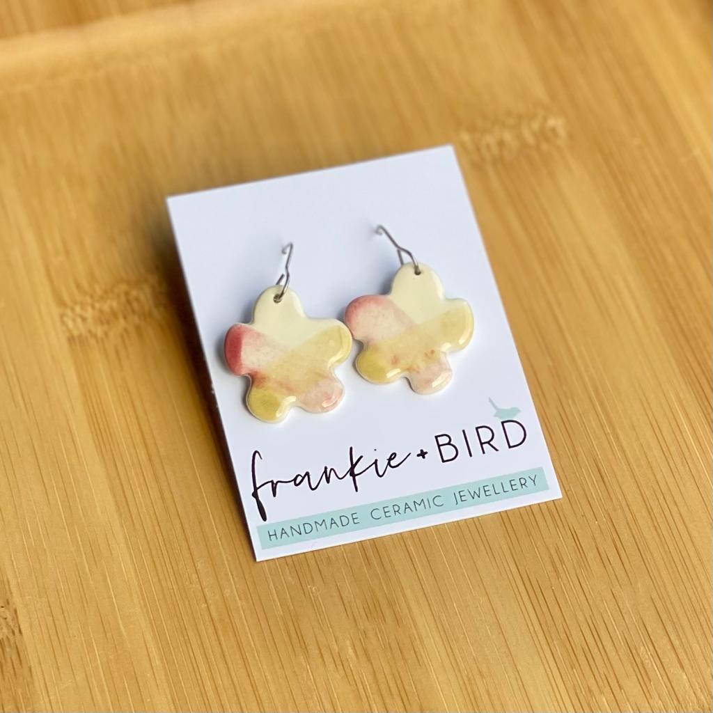 Frankie and Bird Drop Earrings - Watercolour Magenta