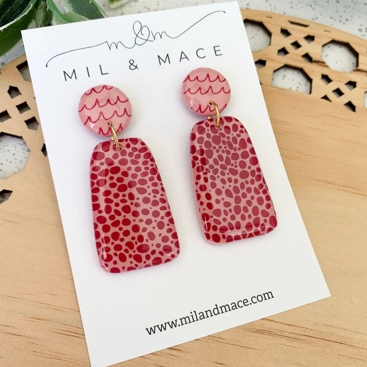 Mil & Mace Drop Earrings - Maroon & Pink