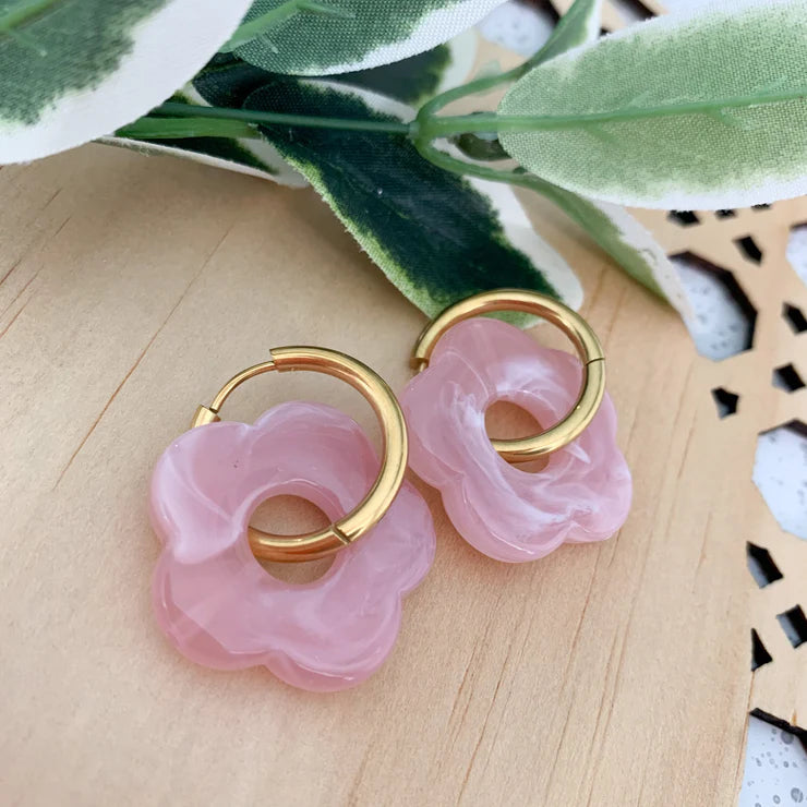 Mil & Mace Flower Huggie Earrings - Soft Pink