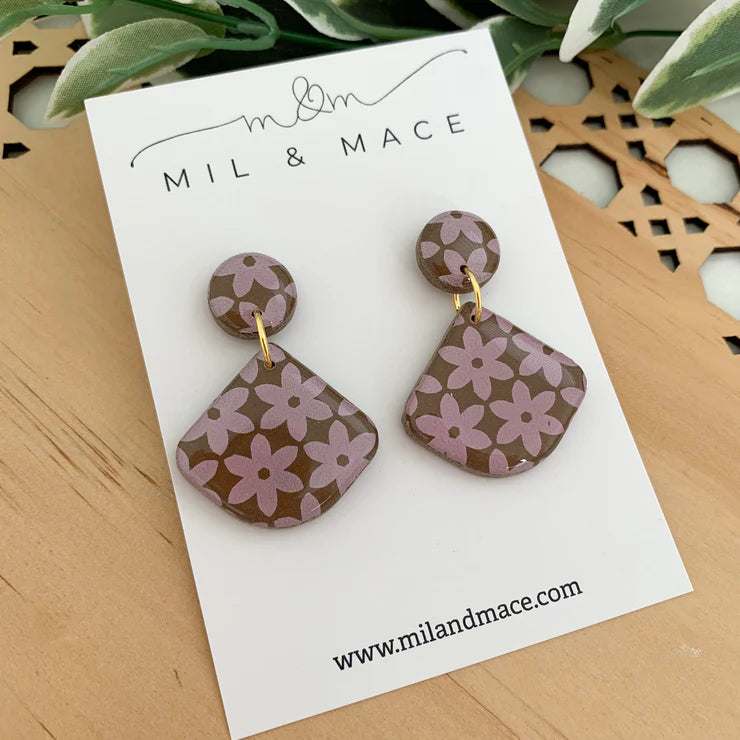 Mil & Mace Drop Earrings - Chocolate Brown & Pink #3
