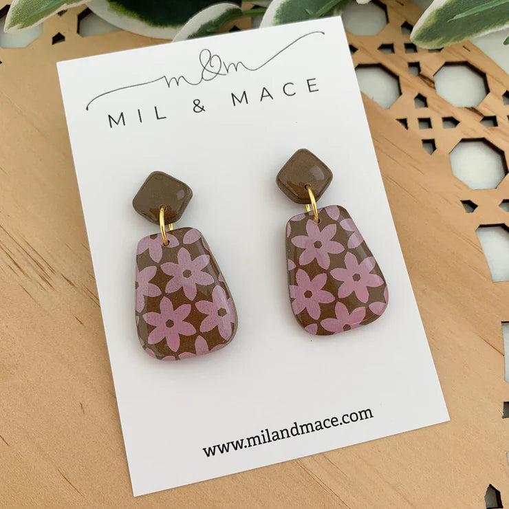 Mil & Mace Drop Earrings - Chocolate Brown & Pink #2