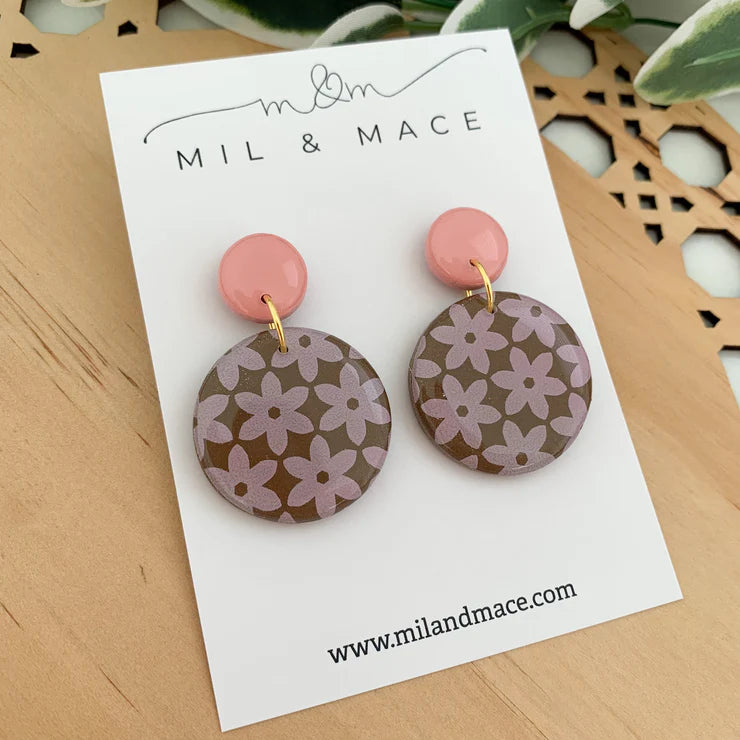 Mil & Mace Drop Earrings - Chocolate Brown & Pink #1