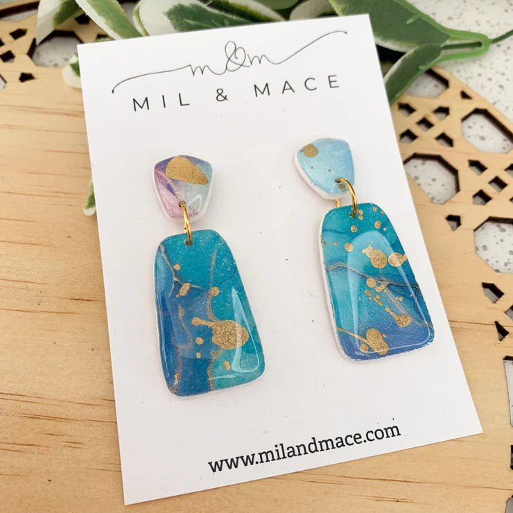 Mil & Mace Dangle Earrings - Teal & Purple #2