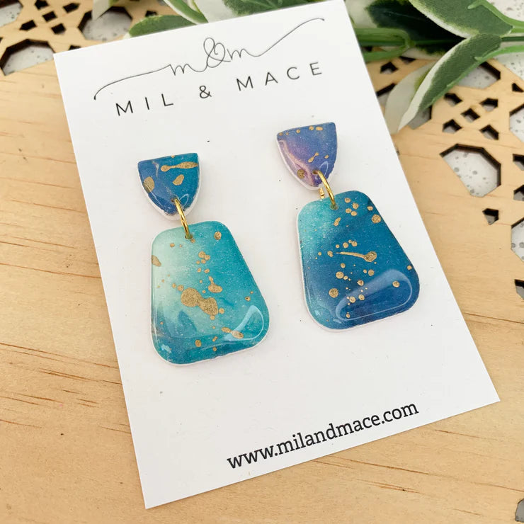 Mil & Mace Dangle Earrings - Teal & Purple #1