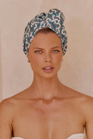 Louvelle Riva Hair Towel Wrap - Emerald Geo