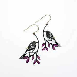 Denz - New Holland Honeyeater earrings in Black, Yellow & Purple
