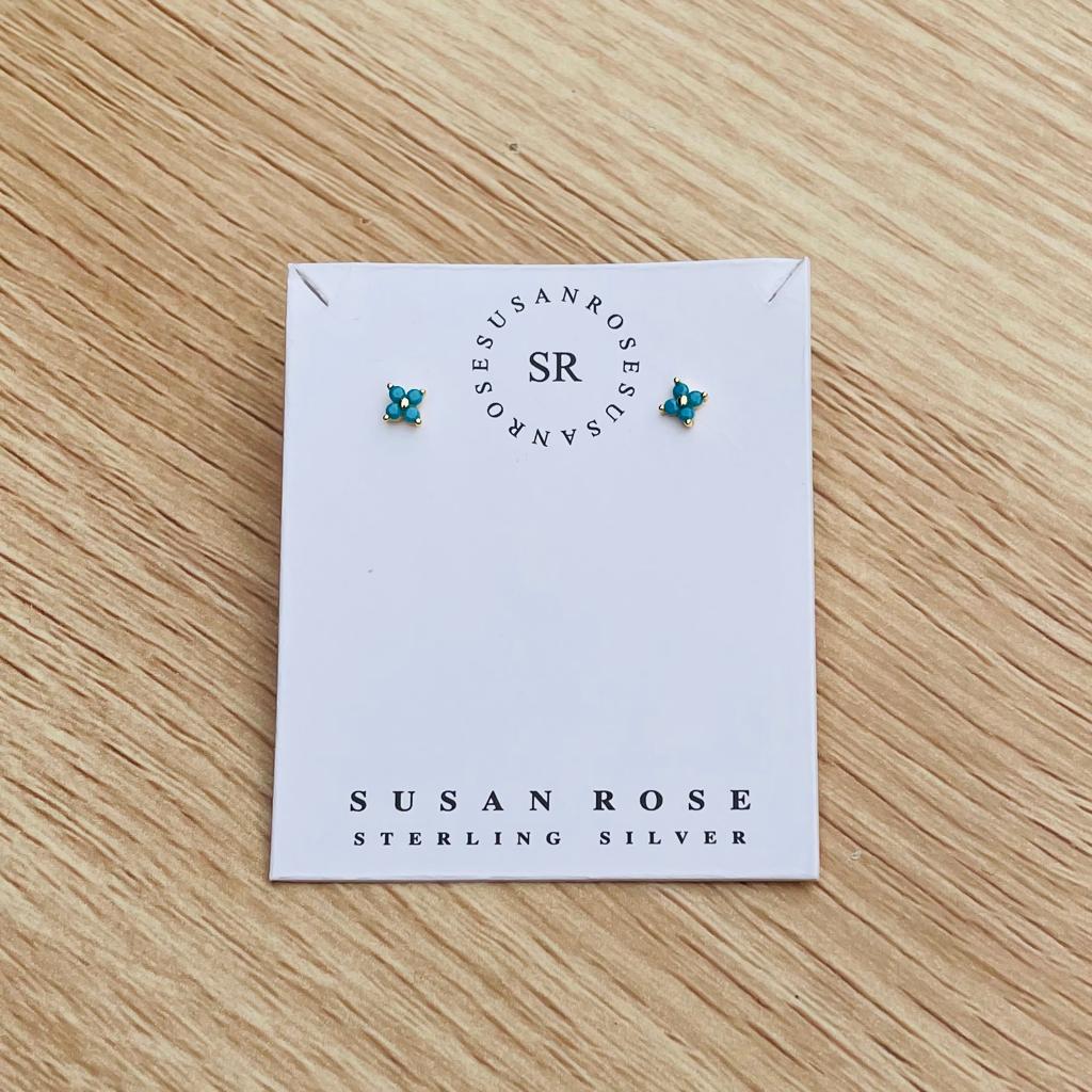 Susan Rose CZ Stud Earrings - Gold/Blue