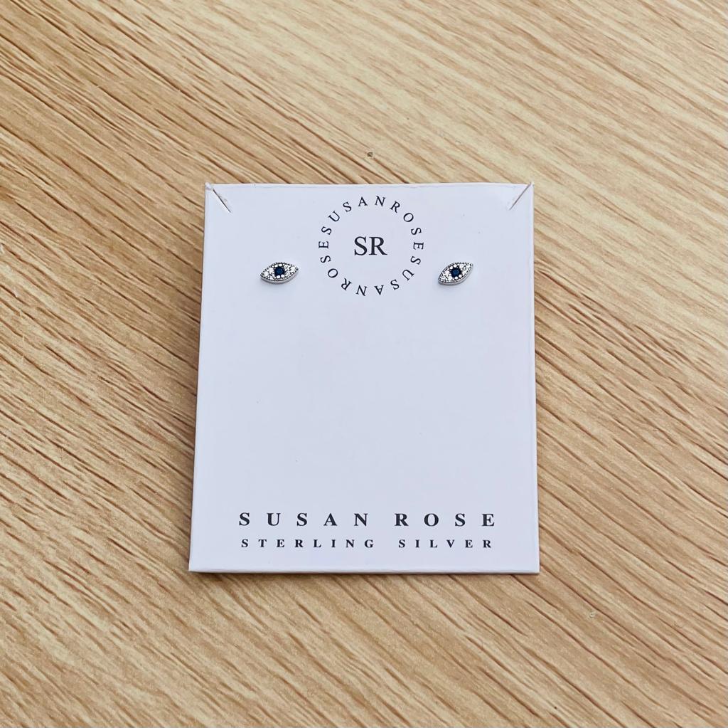 Susan Rose CZ Stud Earrings - Silver/Evil Eye