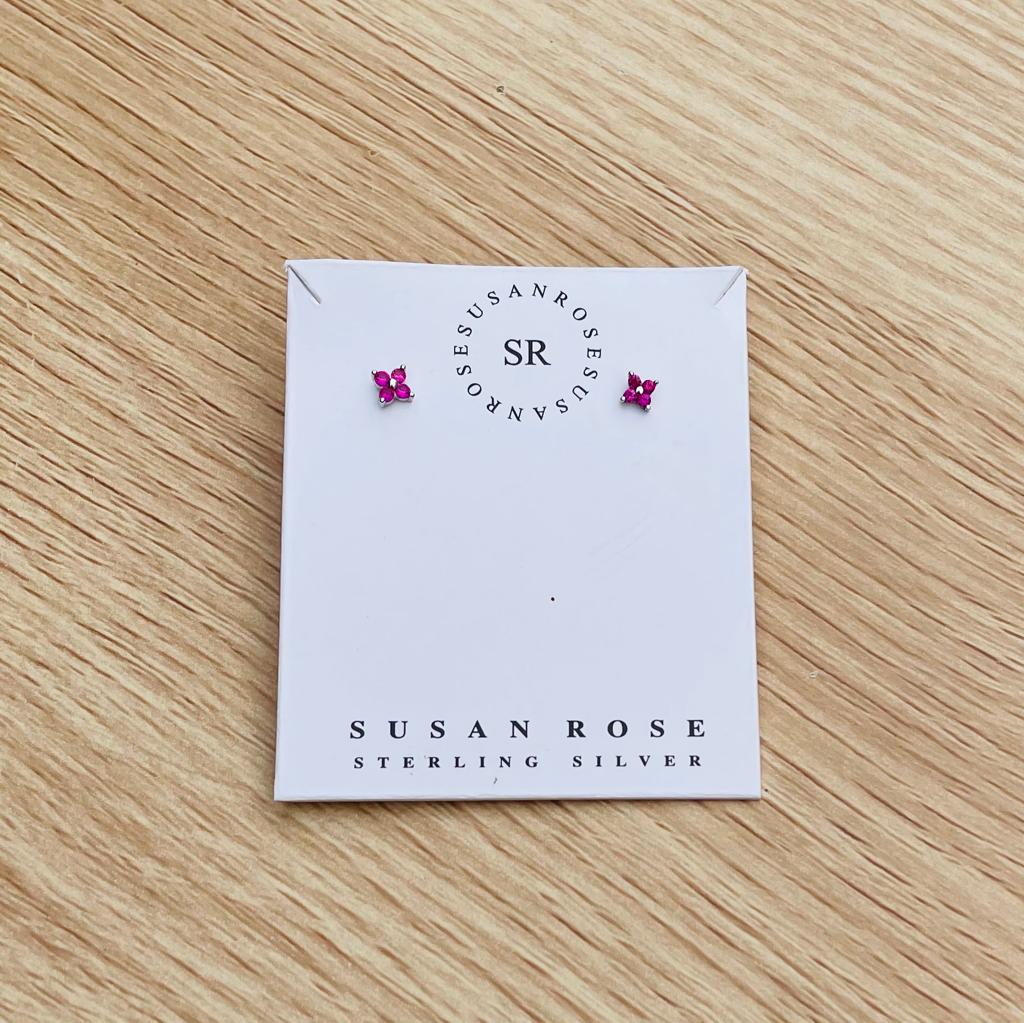 Susan Rose CZ Stud Earrings - Silver/Pink