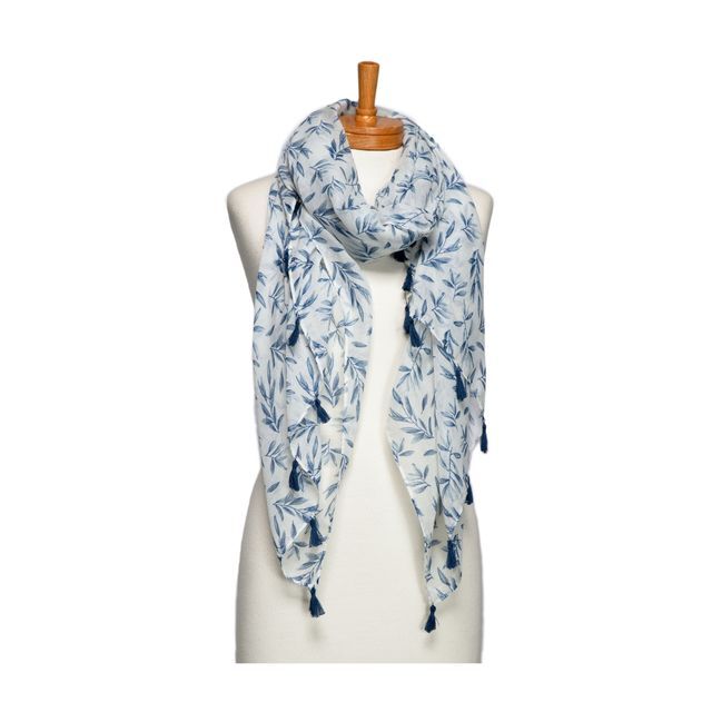 Taylor Hill Blue Multi Leaves with Tassel Scarf
