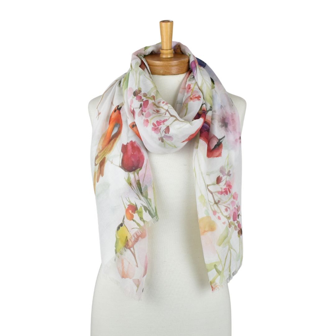Taylor Hill White Birdsong Garden Scarf