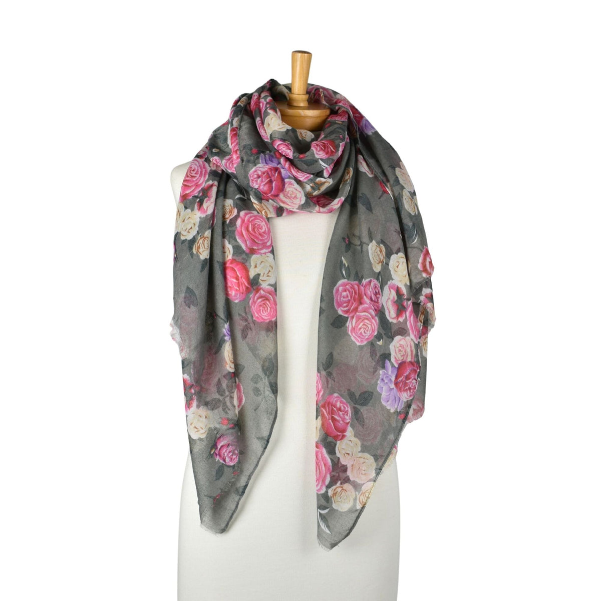 Taylor Hill Vintage Rose Garden Scarf - Grey Pink