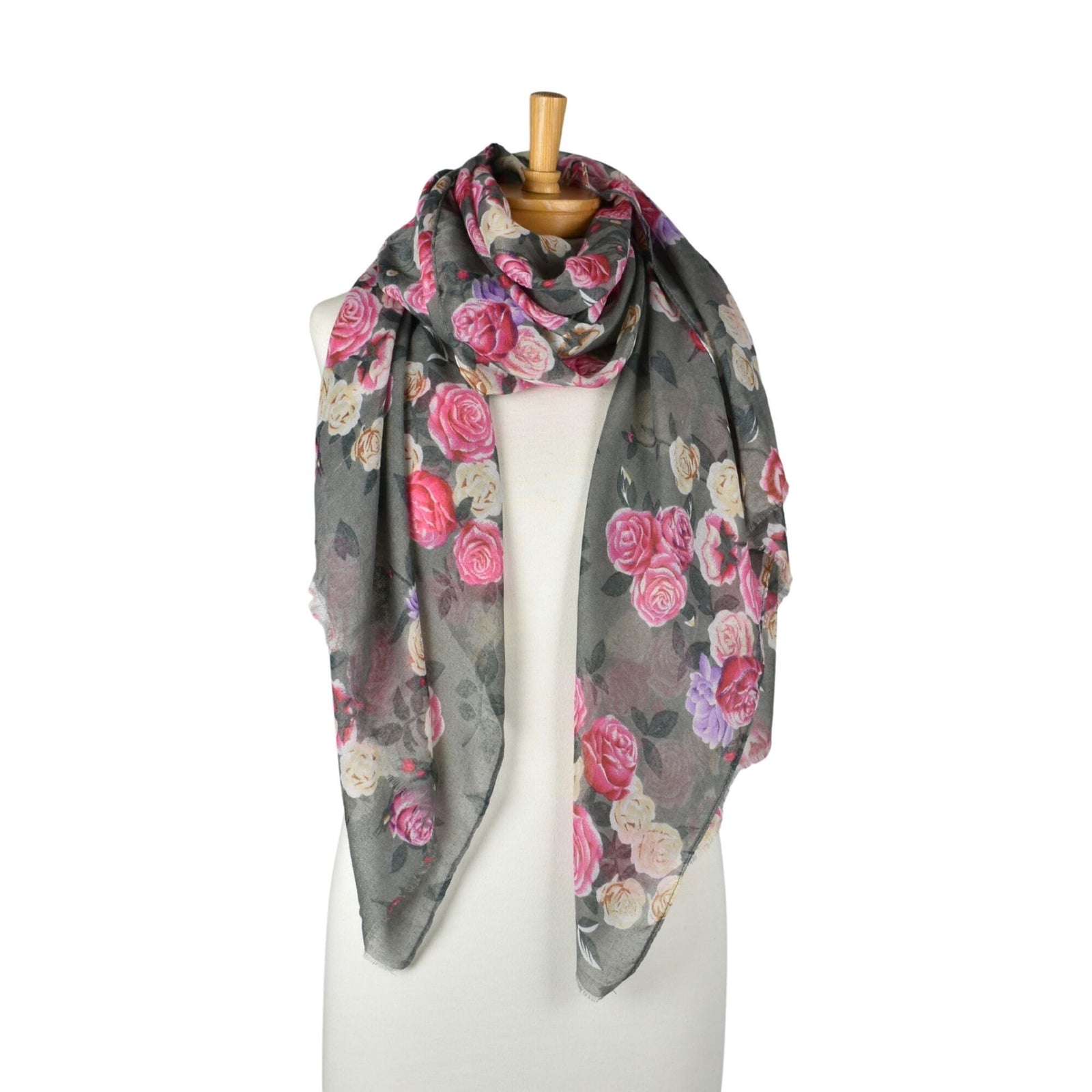 Taylor Hill Vintage Rose Garden Scarf - Grey Pink