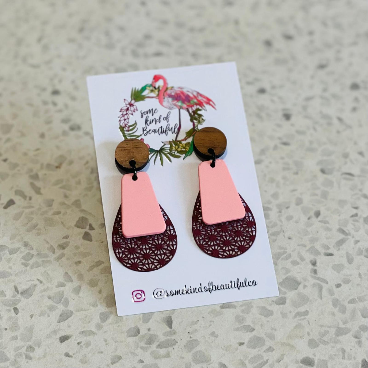 SKOB Violet Drop Earrings - Burgundy/Pink