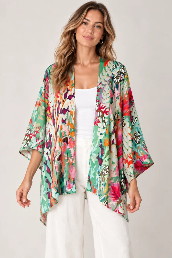 Namaskar Australia - Tropical Floral Print Short Cotton Muslin Kimono