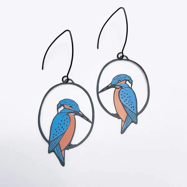 Denz - Azure Kingfisher earrings in Blue & Orange