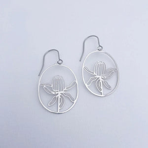 Denz - Mini Banksia Flower Earrings in Silver
