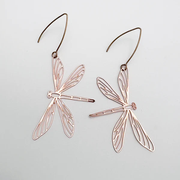 Denz - Dragonfly earrings in Rose Gold
