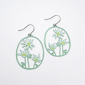 Denz - Midi Flannel Flower earrings in Green White & Yellow