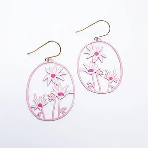 Denz - Midi Flannel Flower earrings in Pinks/White