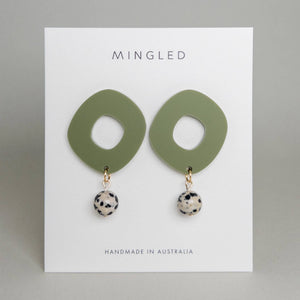 Mingled - Luna Drop Earrings - Olive Green