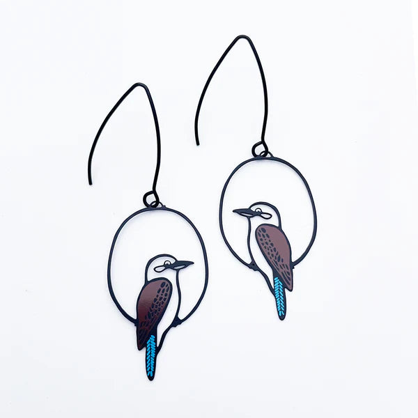 Denz - Kookaburra earrings in Black, Brown & Blue