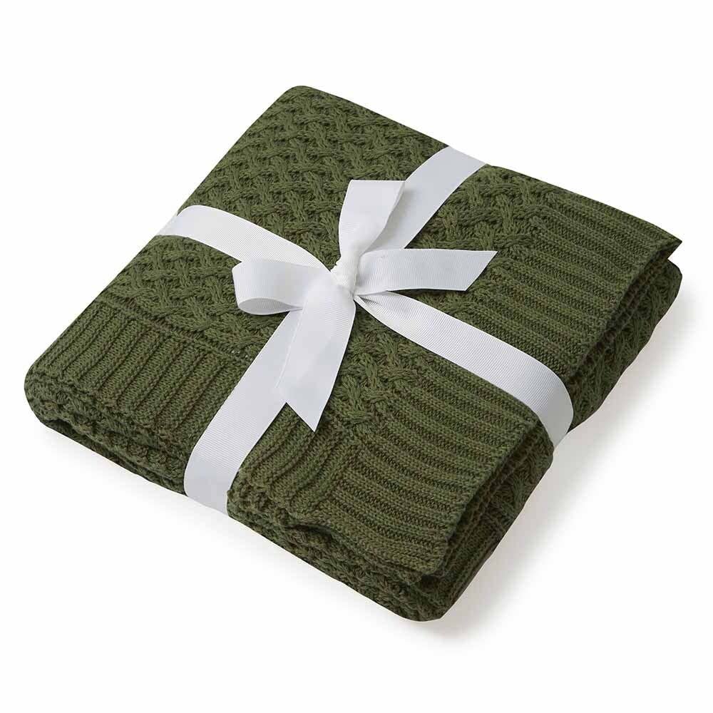 Snuggle Hunny - Olive Diamond Knit Organic Blanket