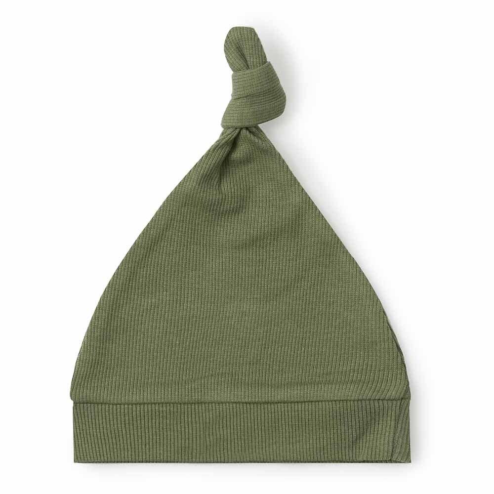Snuggle Hunny - Olive Ribbed Organic Knotted Beanie