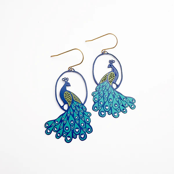 Denz - Peacock Earrings in Blues