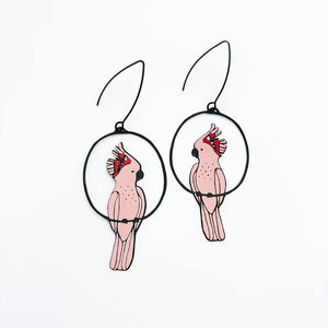 Denz - Pink Cockatoo earrings in Pink & Red