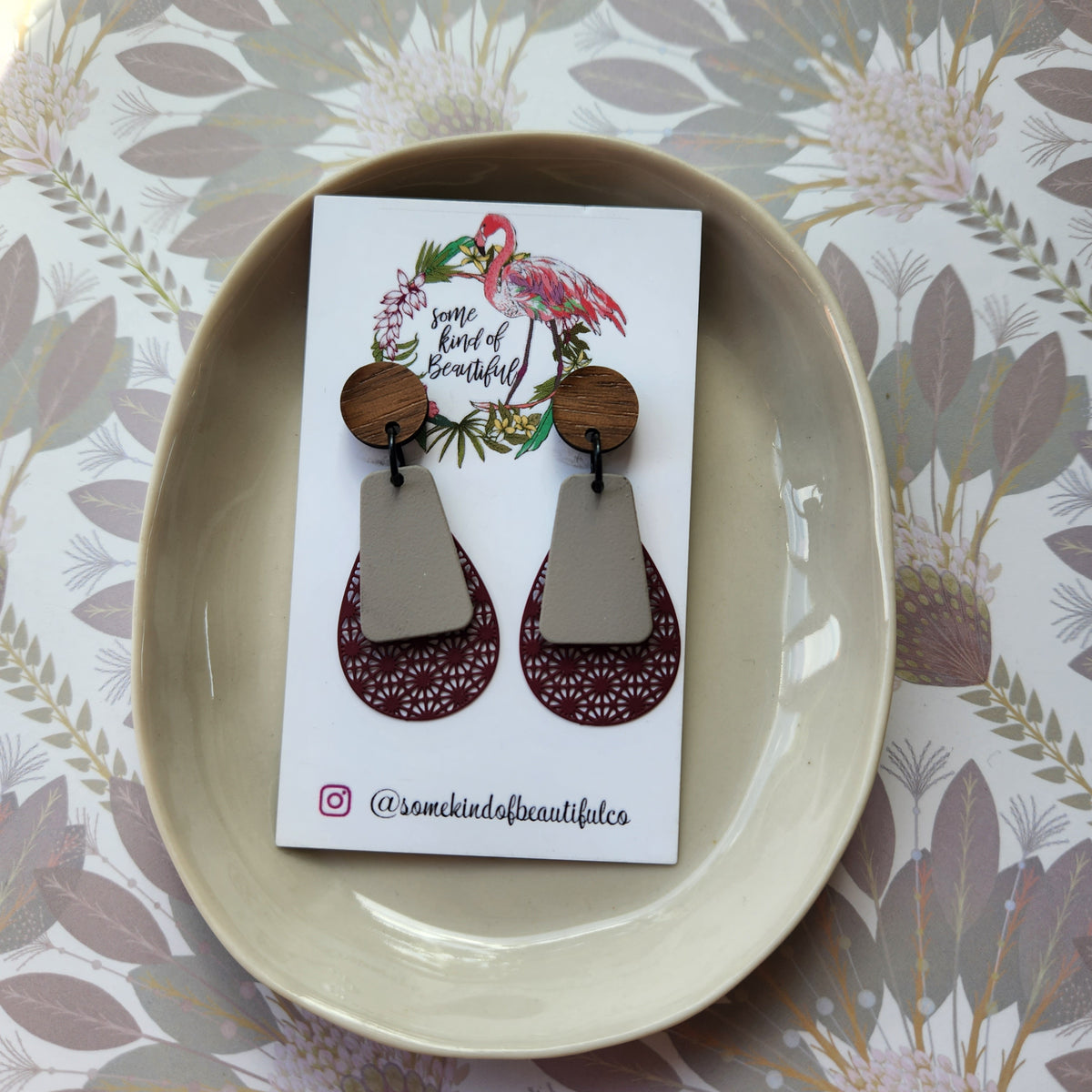 SKOB Violet Drop Earrings - Burgundy/Taupe