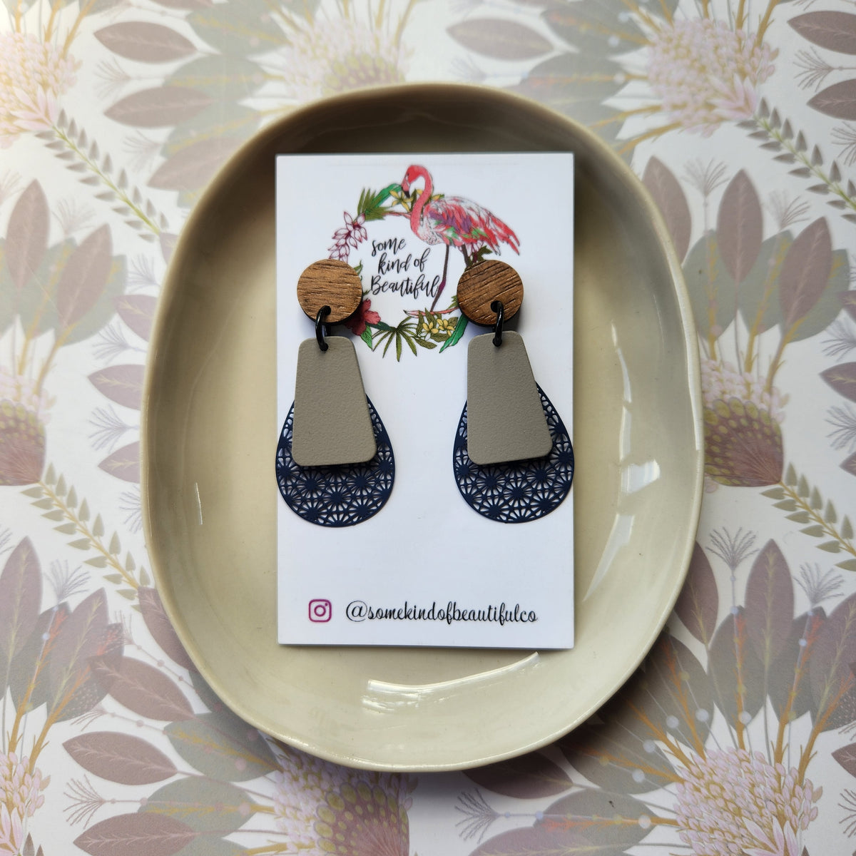 SKOB Violet Drop Earrings - Blue/Taupe