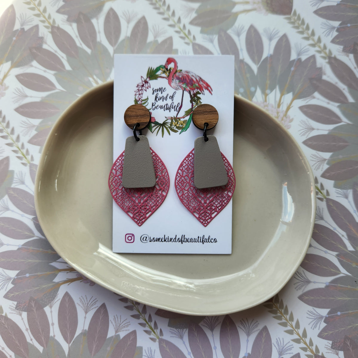 SKOB Vera Drop Earrings - Pink/Taupe