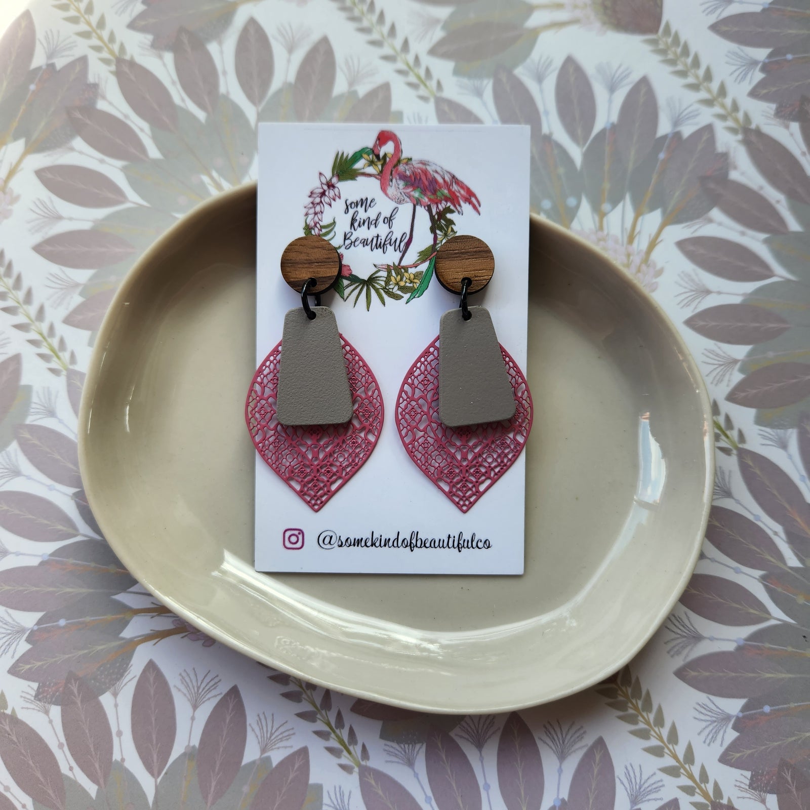 SKOB Vera Drop Earrings - Pink/Taupe