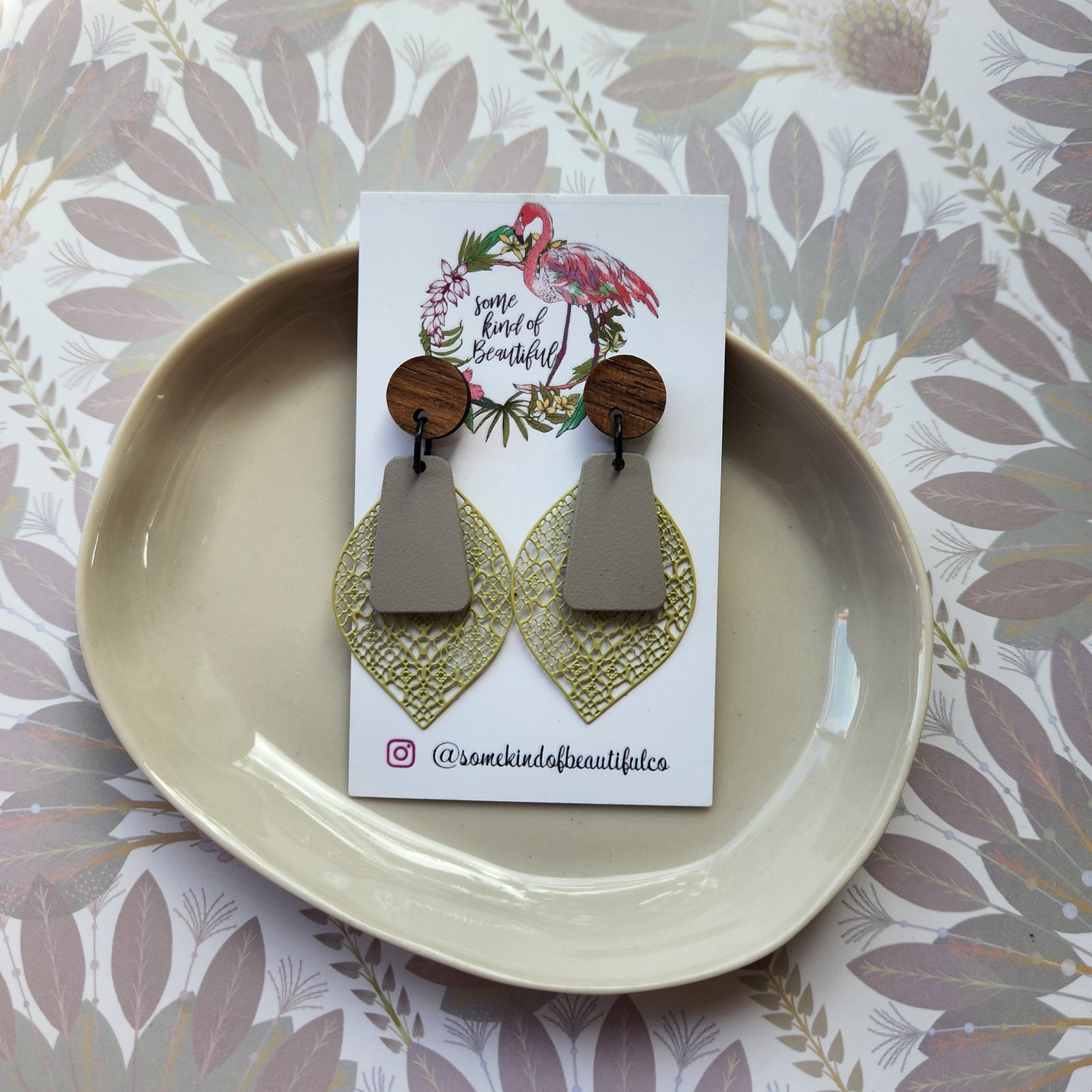 SKOB Vera Drop Earrings - Green/Taupe