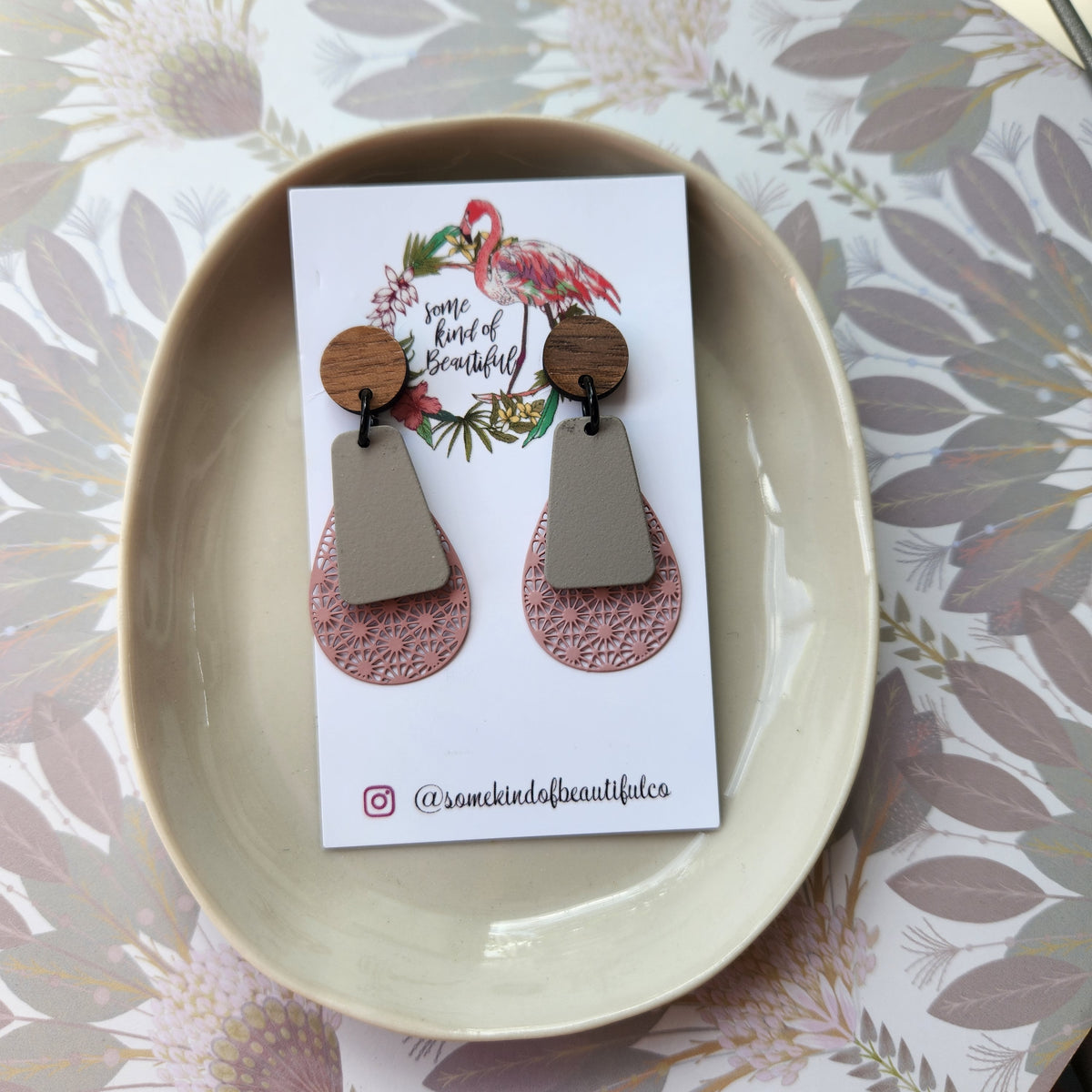 SKOB Violet Drop Earrings - Pink/Taupe