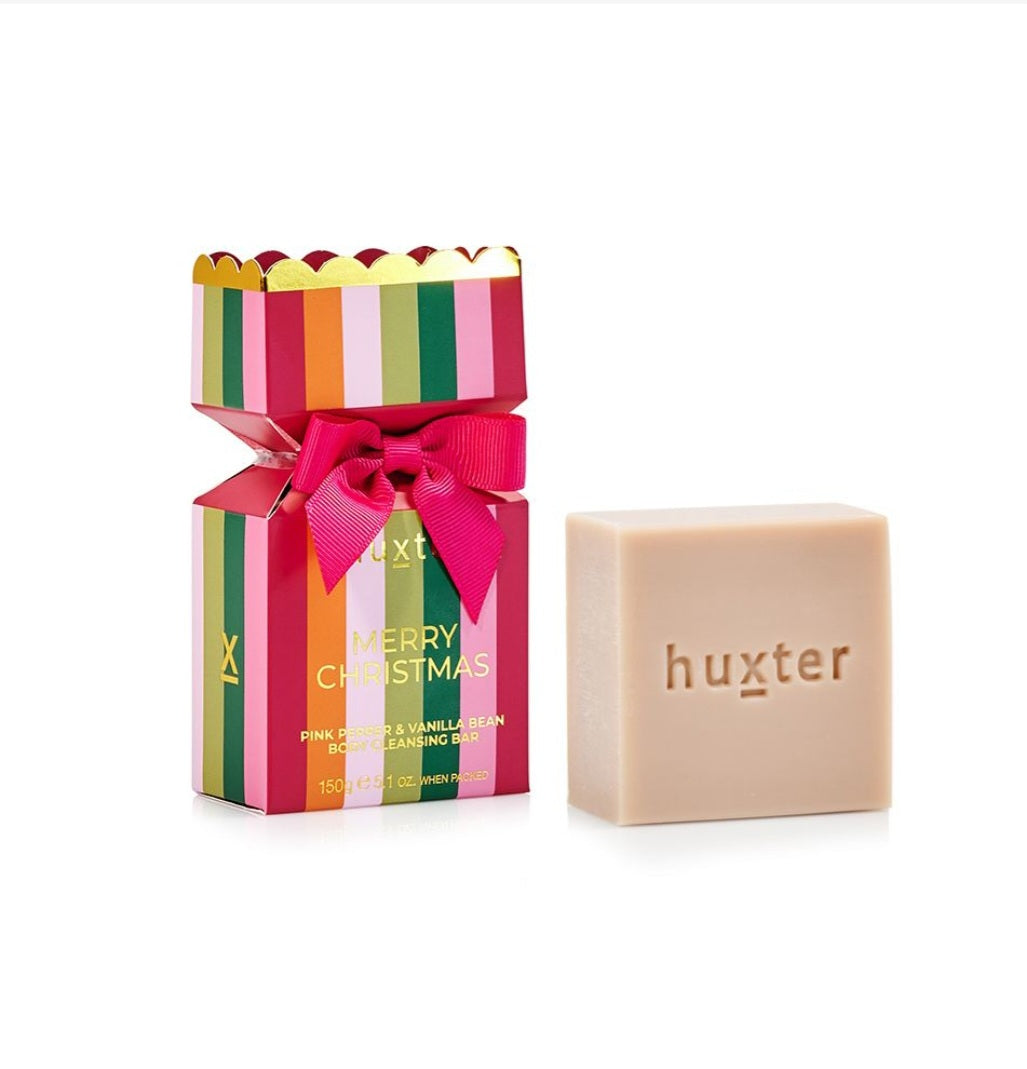 Huxter Body Cleansing Bar Bon Bon - Stripes Mulberry - Adorned Xmas - Pink Pepper & Vanilla Bean