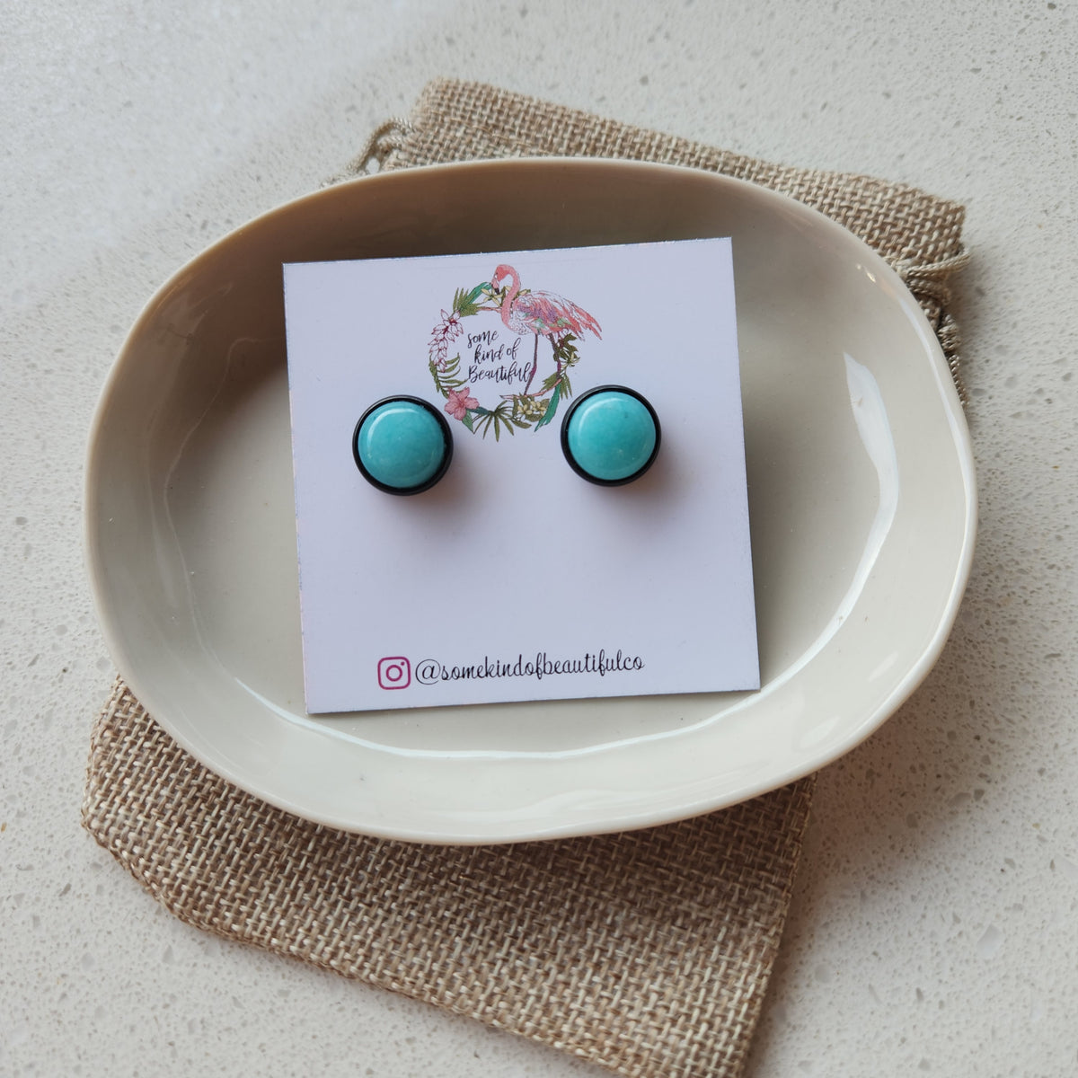 SKOB Cabochon Element Stud Earrings - Amazonite